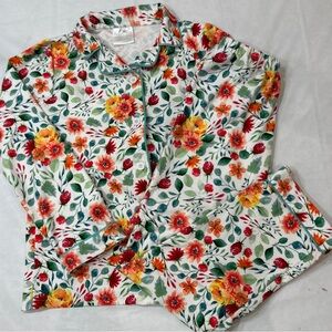 Girls Pajama set size 12 Sugar Bees Floral Long sleeved Button Up